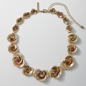 White House Black Market Antique Goldtone Flower Necklace